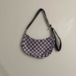 NEW Baggu Medium Nylon Crescent Crossbody Bag Brown Blue Check Checkerboard UO
